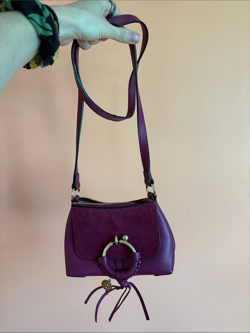 SeeBy Chloe Women’s Purple Leather Crossbody Bag with Ring Detail